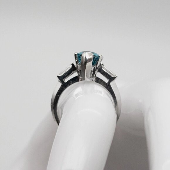 5ct Natural Blue Zircon Diamond 14k White Gold Ring - Picture 5 of 7